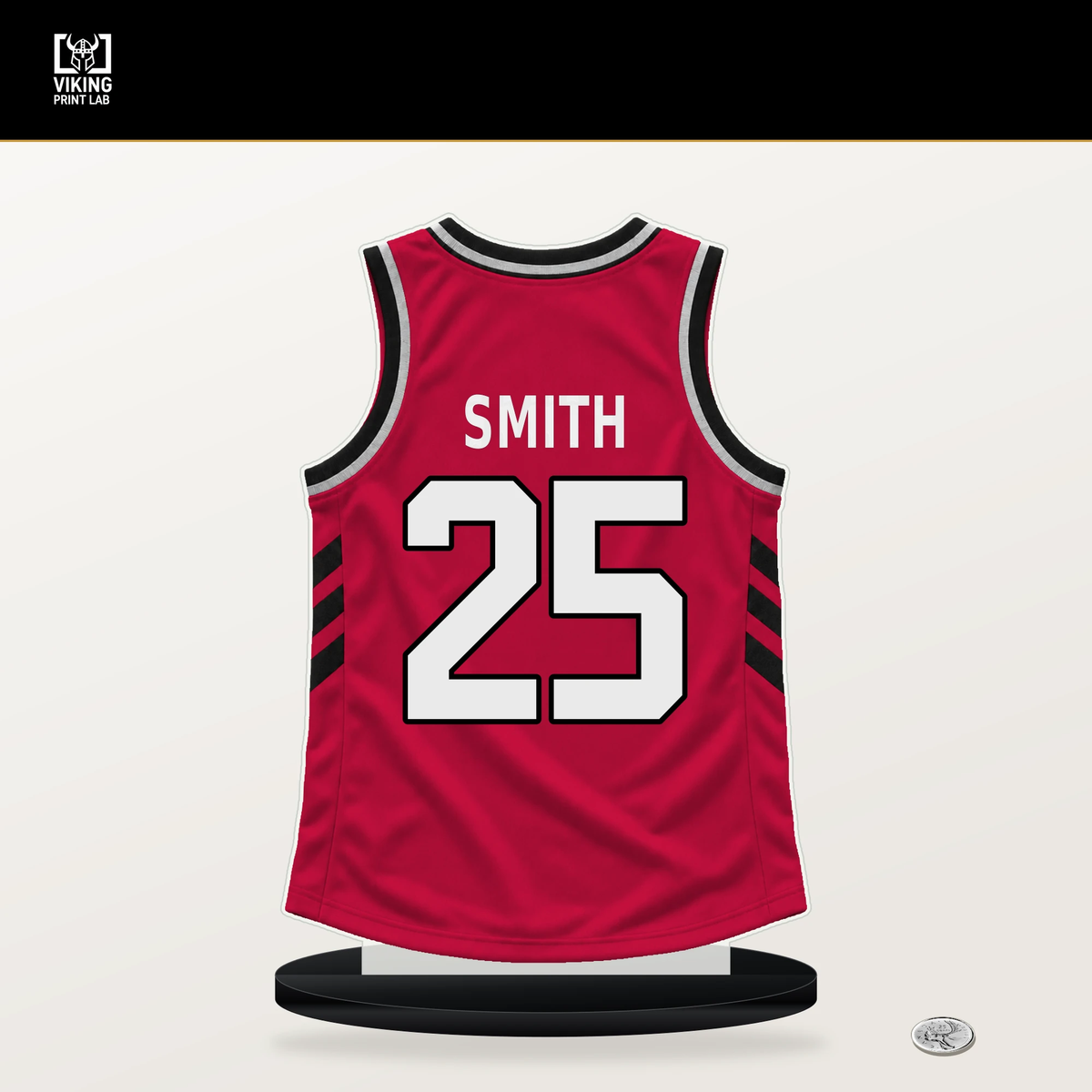 Jalen Smith number 25 Chicago Bulls jersey stand with included black base.