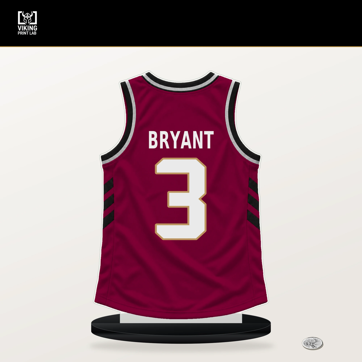 Thomas Bryant number 3 Cleveland Cavaliers jersey stand with included black base.