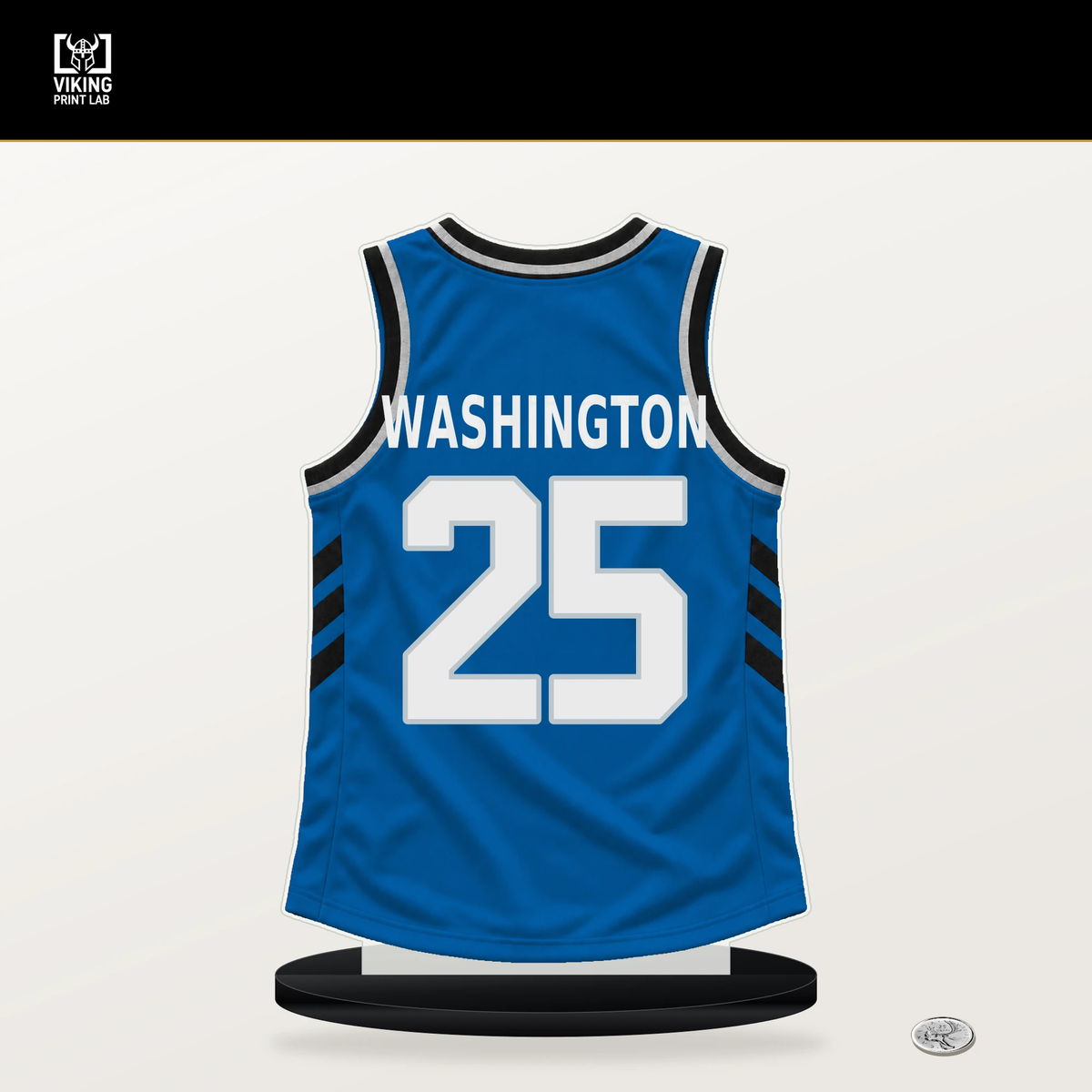P.J. Washington number 25 Dallas Mavericks jersey stand with included black base.