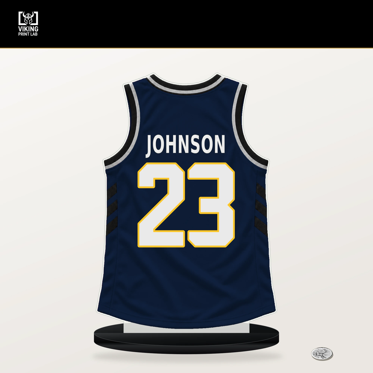 Cameron Johnson number 23 Denver Nuggets jersey stand with included black base.