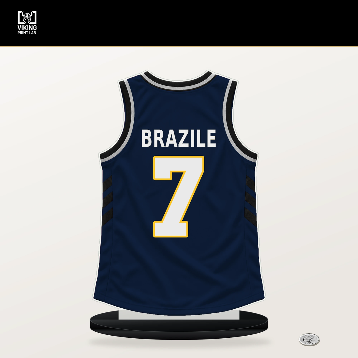 Trevon Brazile number 7 Denver Nuggets jersey stand with included black base.