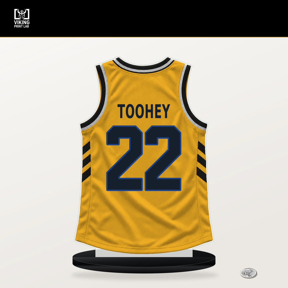 Alex Toohey number 22 Golden State Warriors jersey stand with included black base.