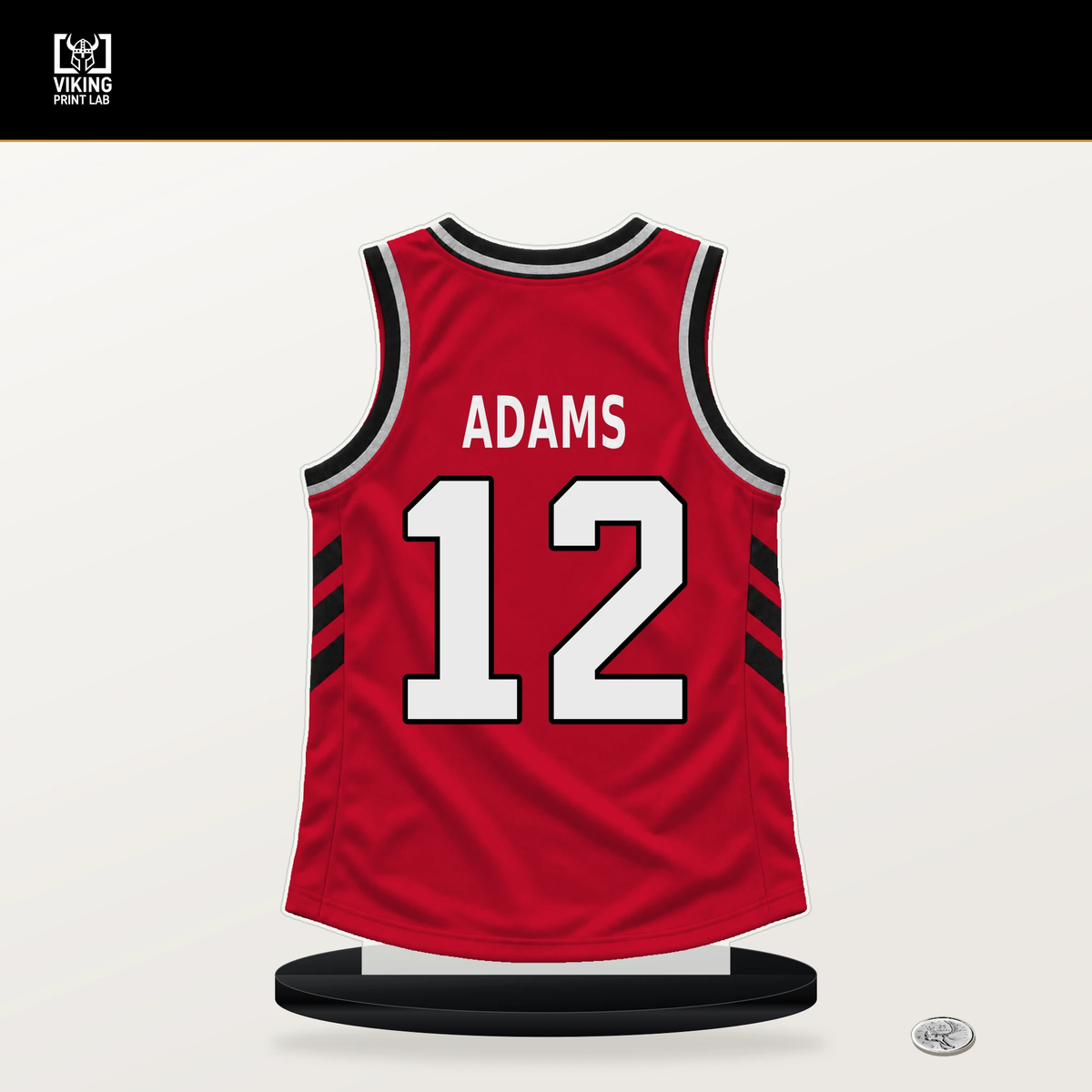 Steven Adams number 12 Houston Rockets jersey stand with included black base.