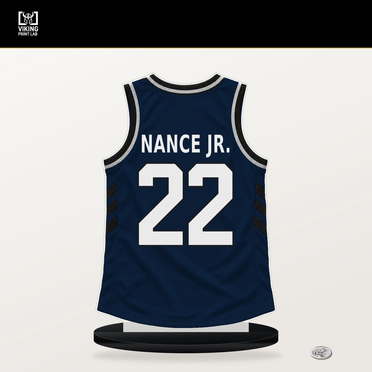 Larry Nance Jr. number 22 Indiana Pacers jersey stand with included black base.