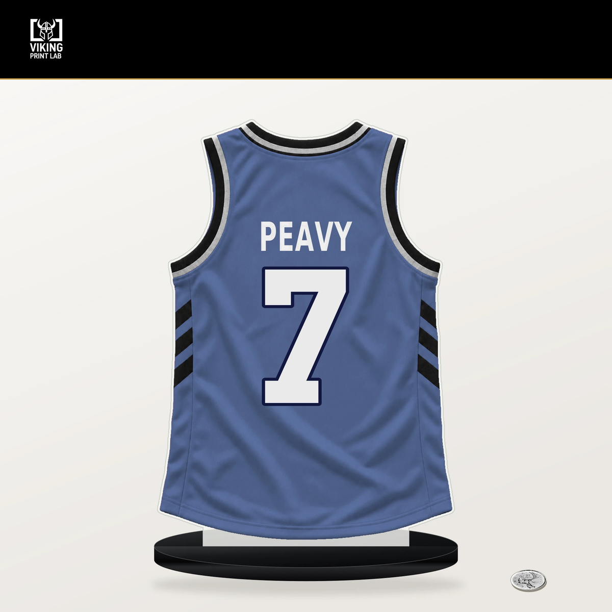 Micah Peavy number 7 Memphis Grizzlies jersey stand with included black base.