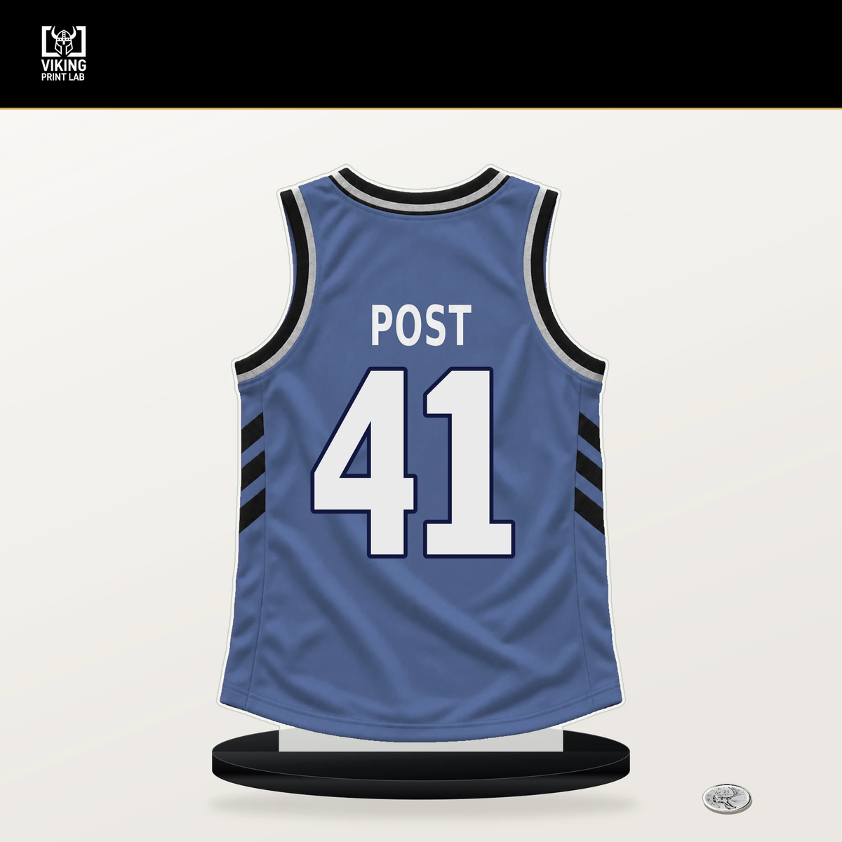 Quinten Post number 41 Memphis Grizzlies jersey stand with included black base.