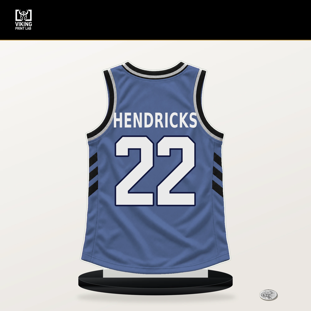 Taylor Hendricks number 22 Memphis Grizzlies jersey stand with included black base.
