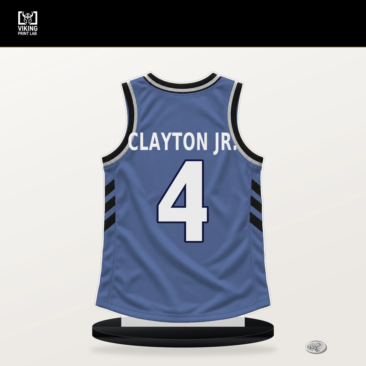 Walter Clayton Jr. number 4 Memphis Grizzlies jersey stand with included black base.