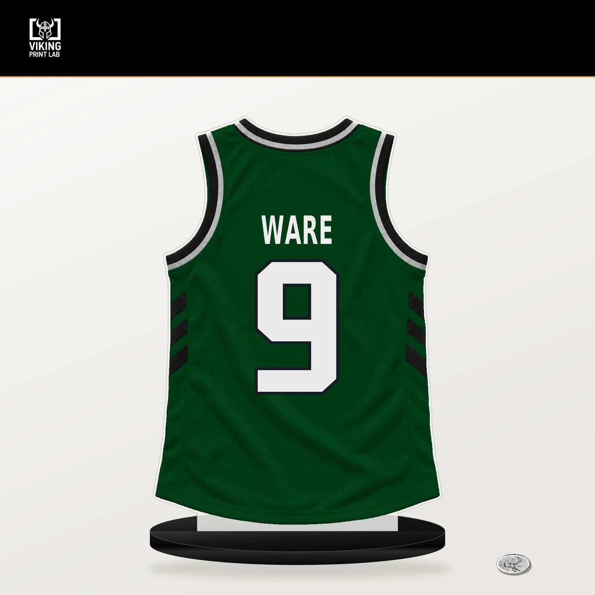 Kel'el Ware number 9 Milwaukee Bucks jersey stand with included black base.