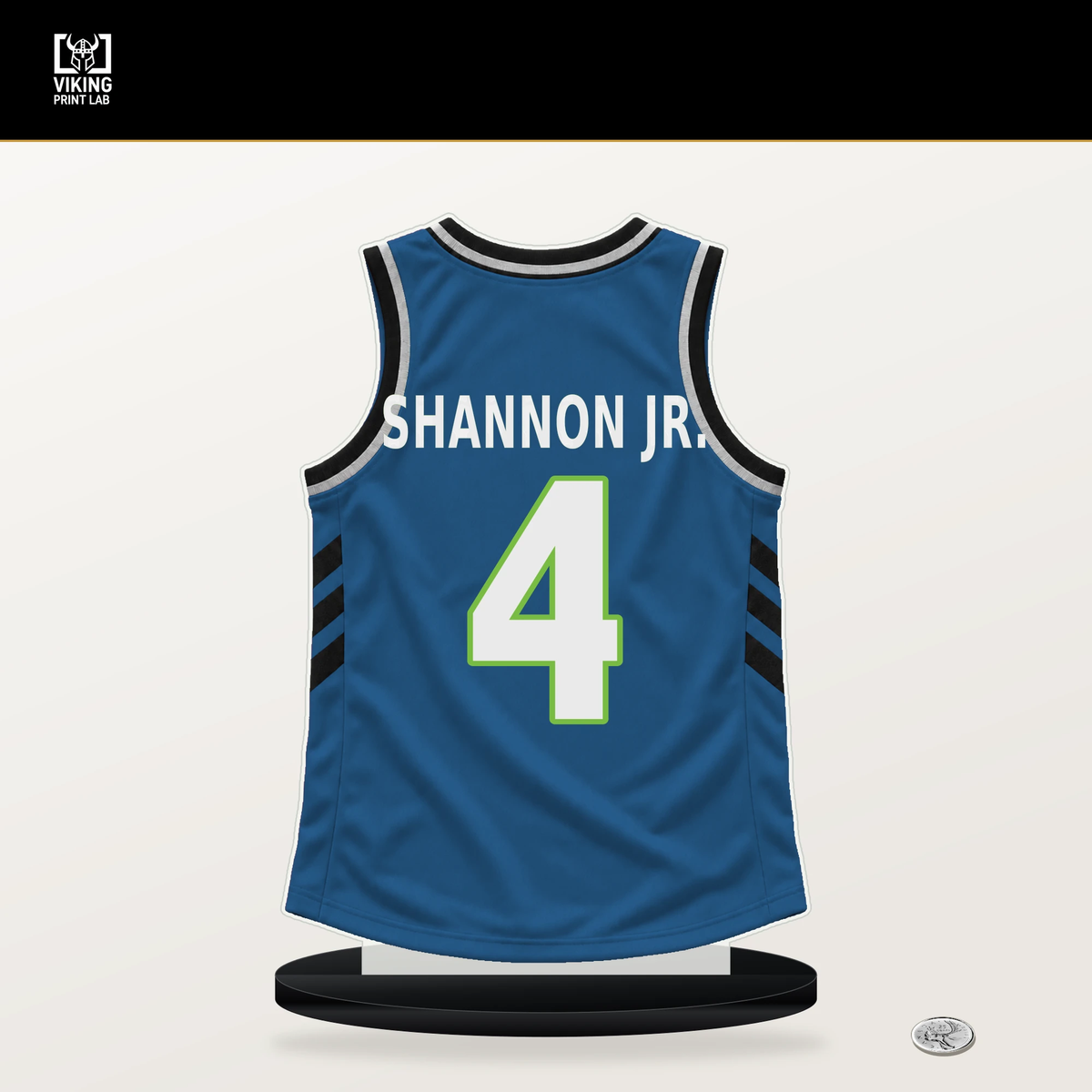 Terrence Shannon Jr. number 4 Minnesota Timberwolves jersey stand with included black base.