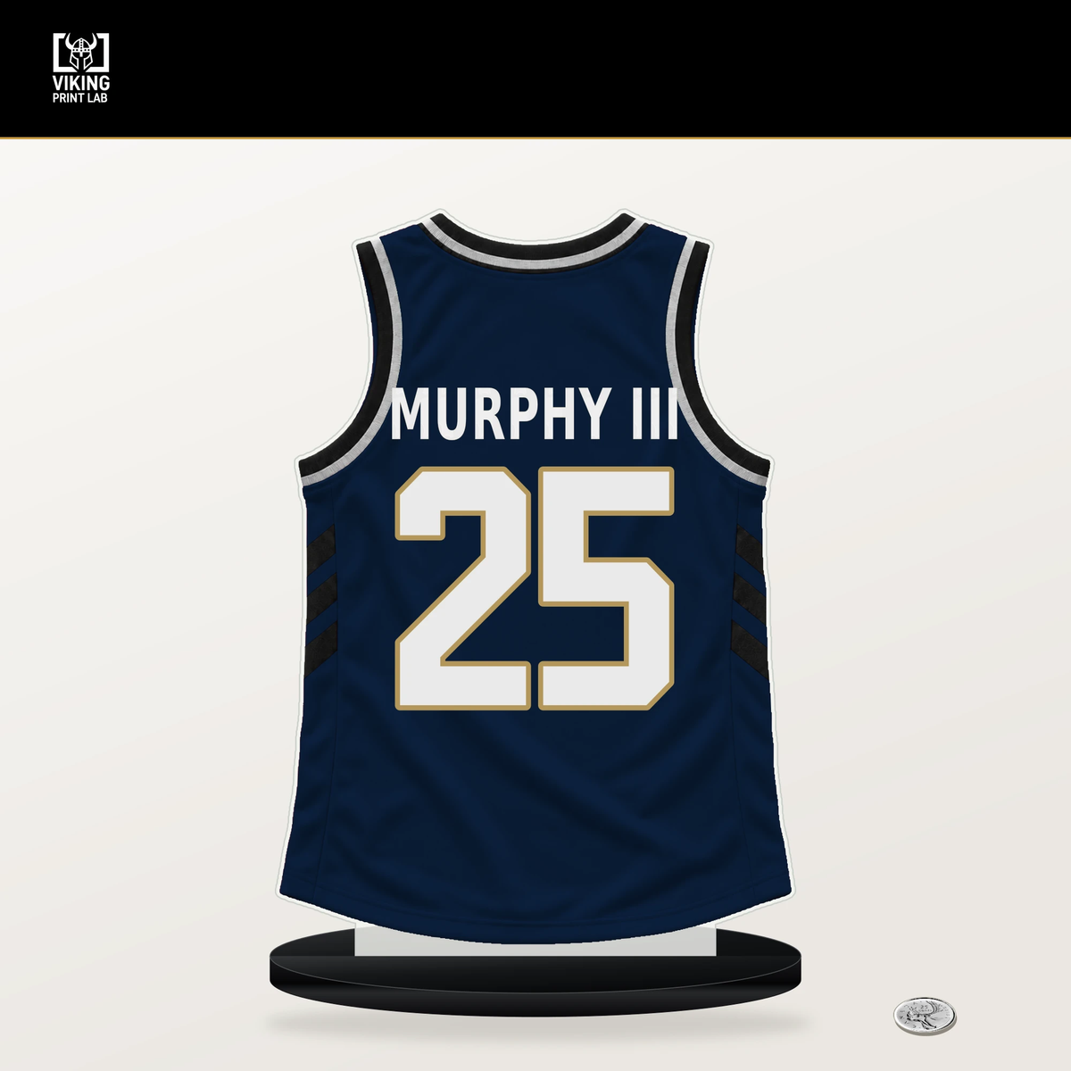 Trey Murphy III number 25 New Orleans Pelicans jersey stand with included black base.