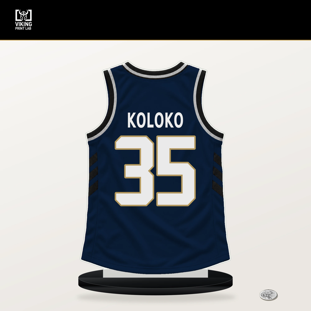 Christian Koloko number 35 New Orleans Pelicans jersey stand with included black base.