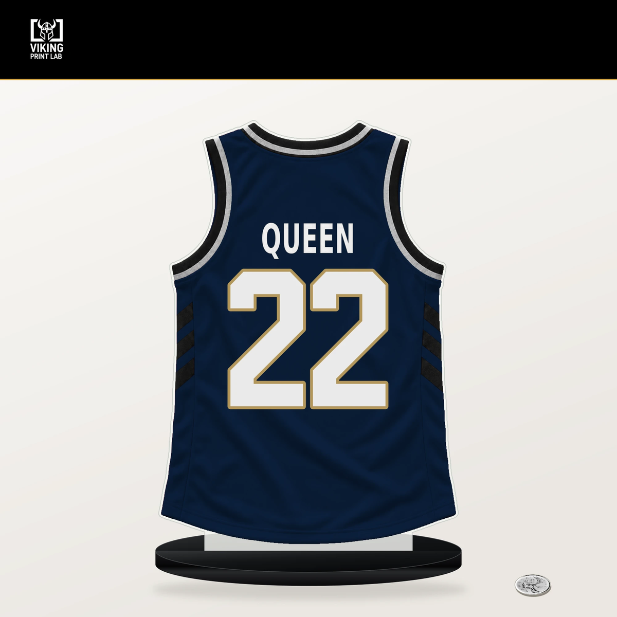 Derik Queen number 22 New Orleans Pelicans jersey stand with included black base.