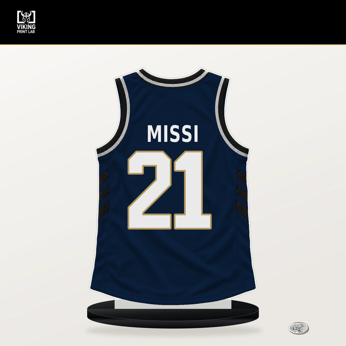Yves Missi number 21 New Orleans Pelicans jersey stand with included black base.