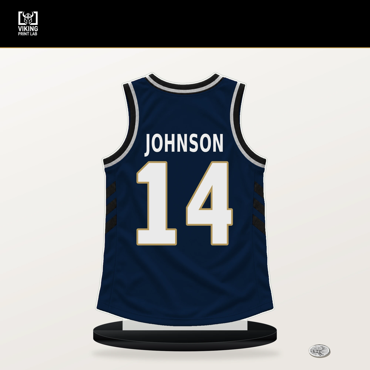 AJ Johnson number 14 New Orleans Pelicans jersey stand with included black base.