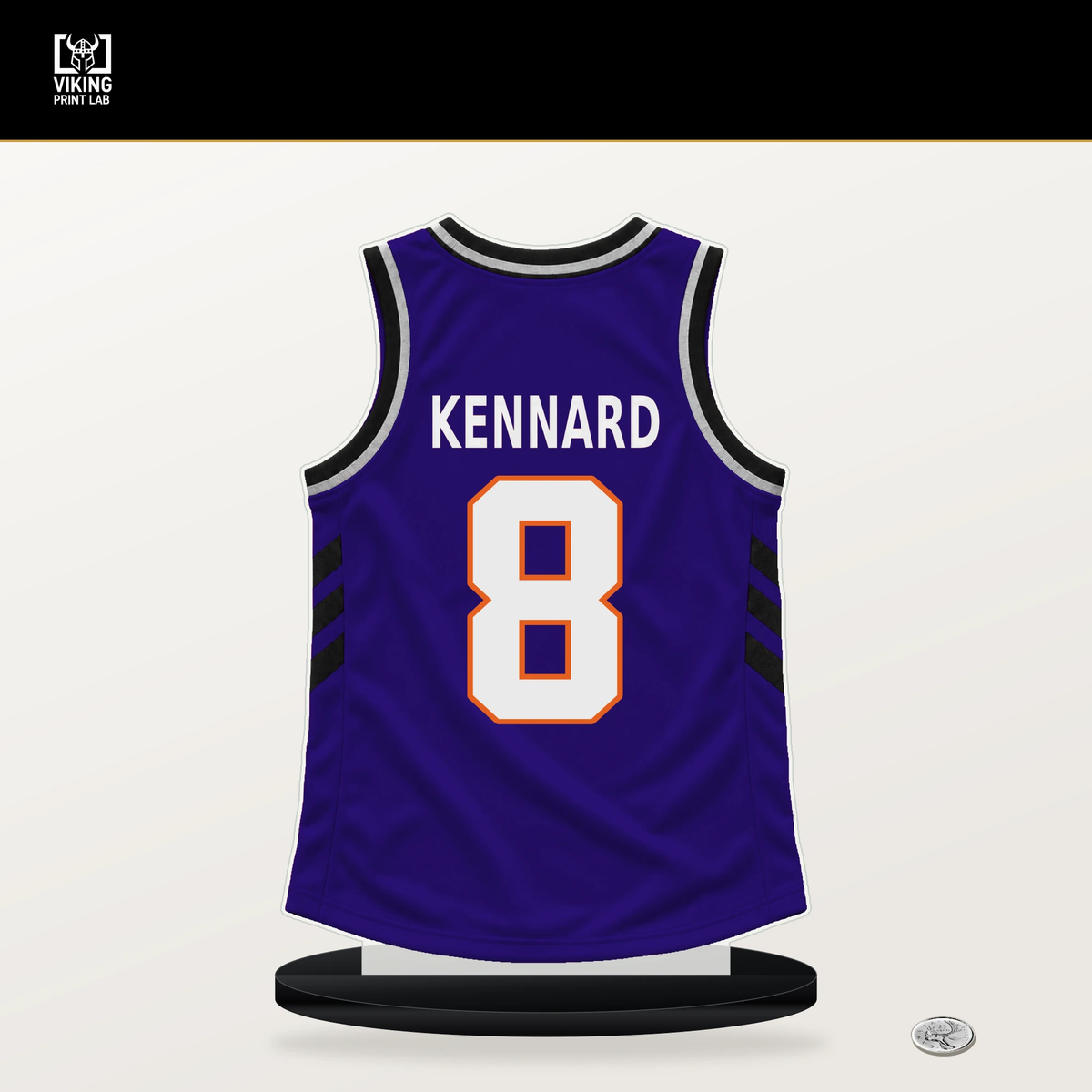 Luke Kennard number 8 Phoenix Suns jersey stand with included black base.
