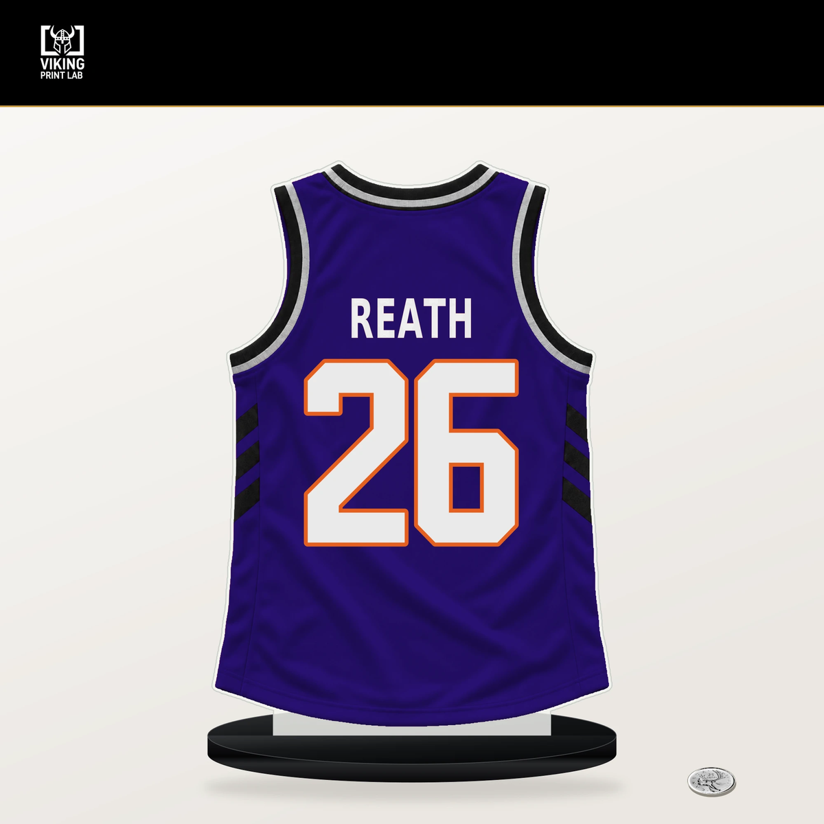 Duop Reath number 26 Phoenix Suns jersey stand with included black base.