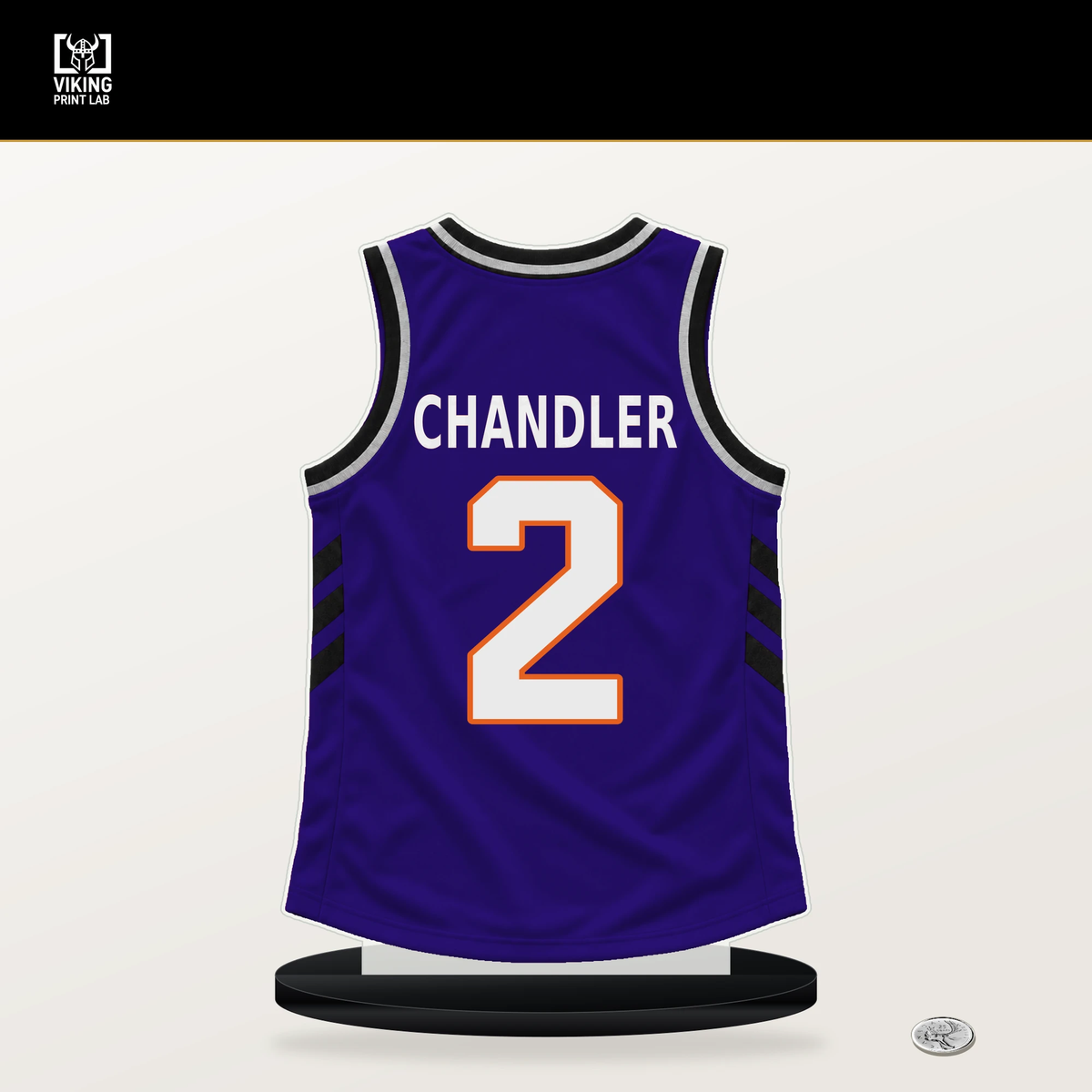 Kennedy Chandler number 2 Phoenix Suns jersey stand with included black base.