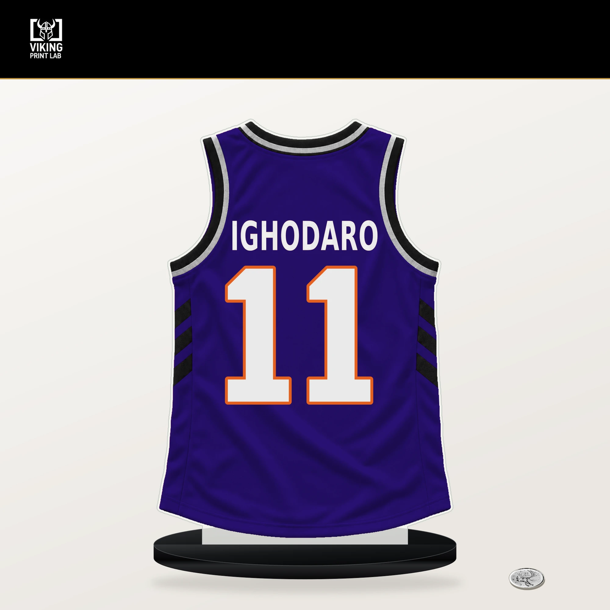 Oso Ighodaro number 11 Phoenix Suns jersey stand with included black base.