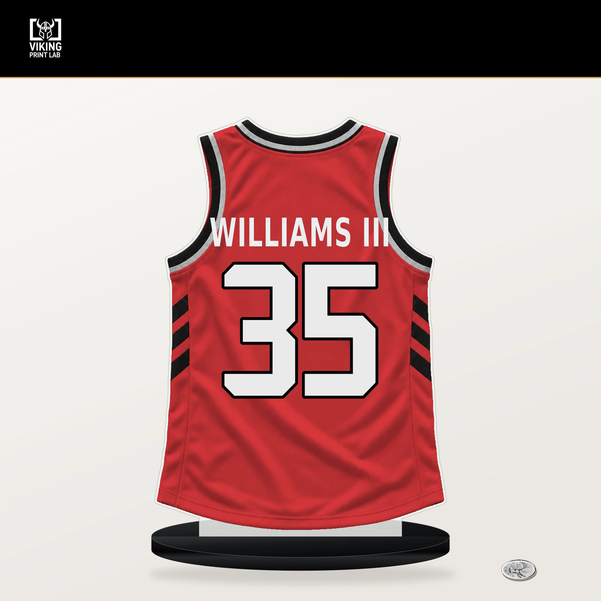Robert Williams III number 35 Portland Trail Blazers jersey stand with included black base.