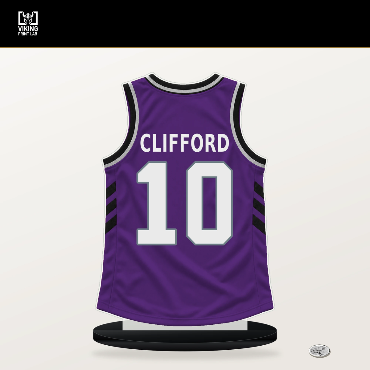 Nique Clifford number 10 Sacramento Kings jersey stand with included black base.