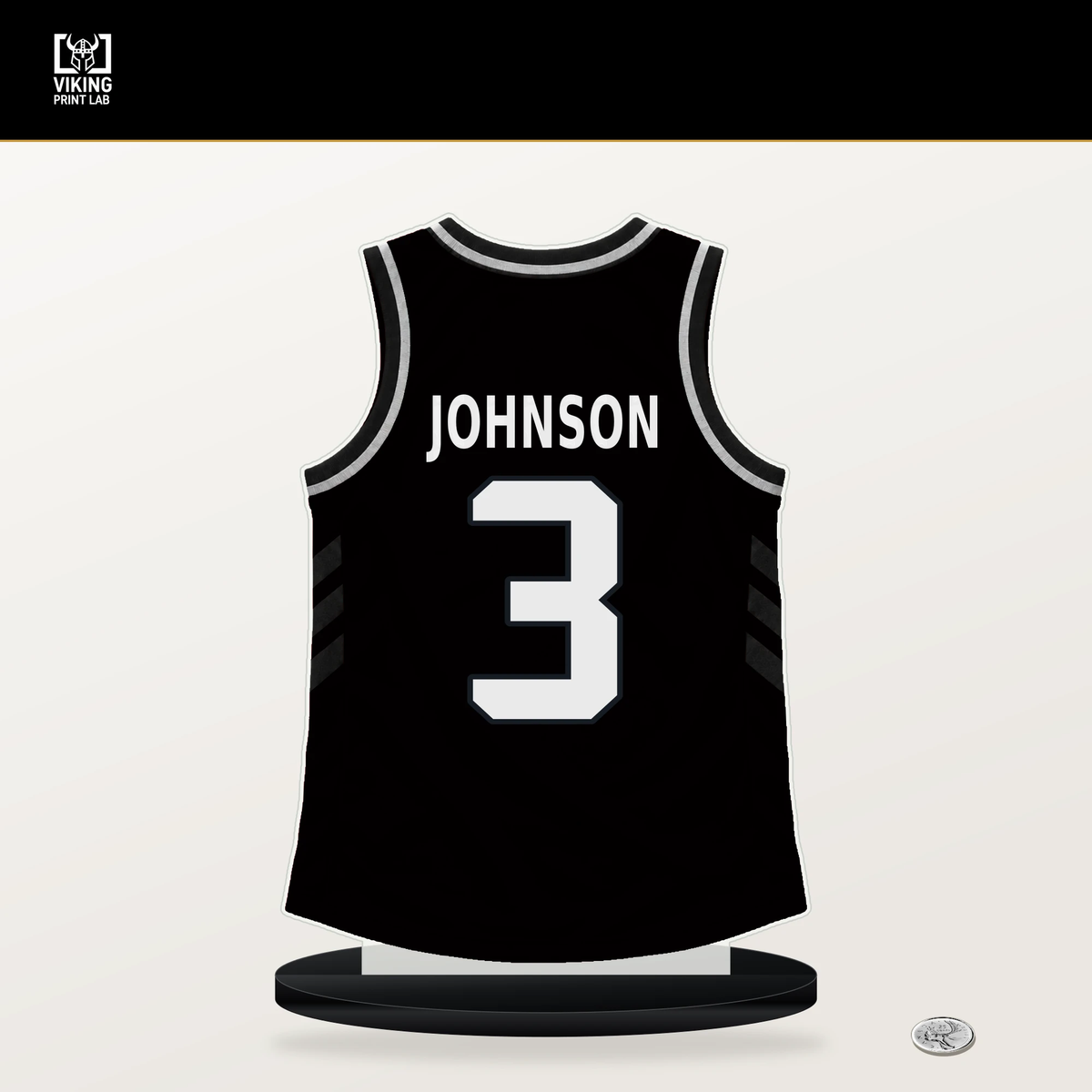 Keldon Johnson number 3 San Antonio Spurs jersey stand with included black base.