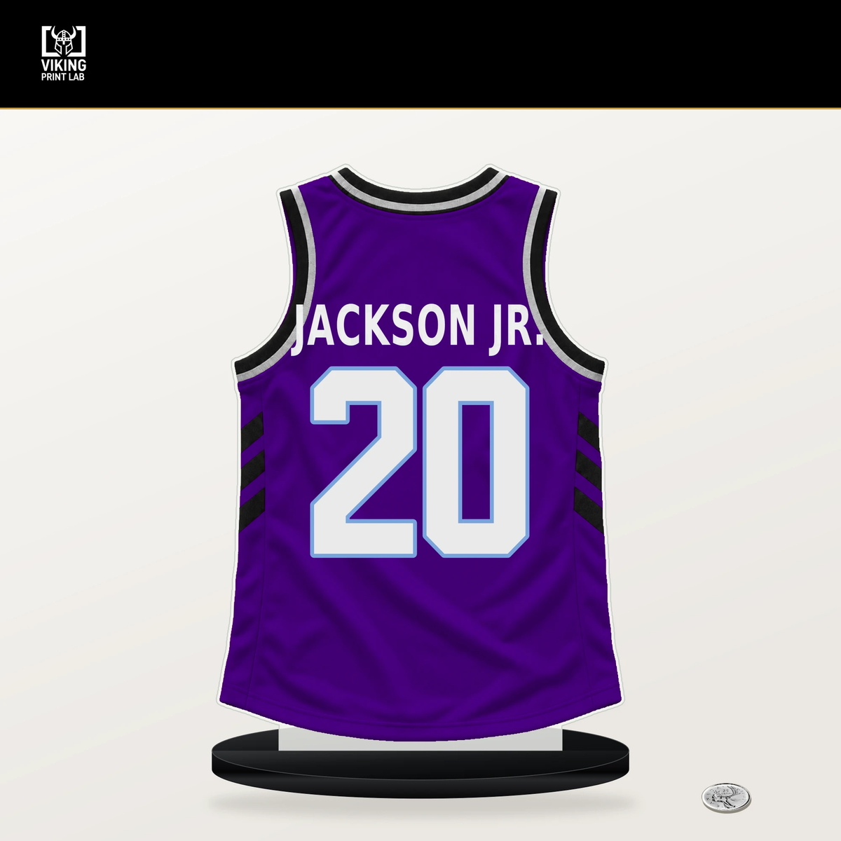 Jaren Jackson Jr. number 20 Utah Jazz jersey stand with included black base.