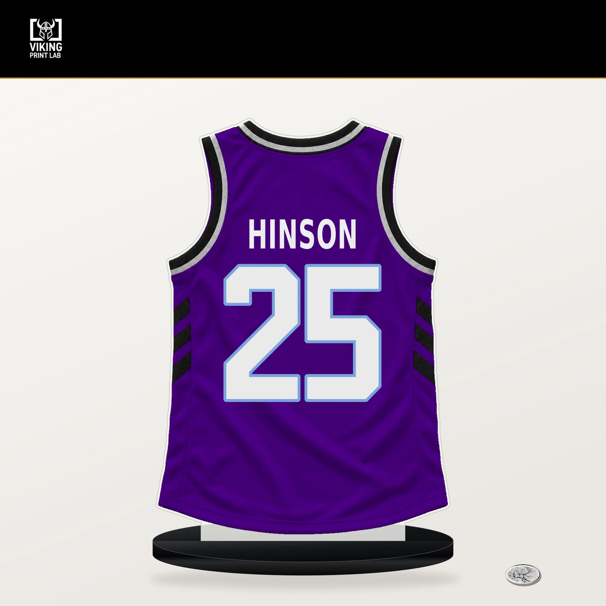 Blake Hinson number 25 Utah Jazz jersey stand with included black base.