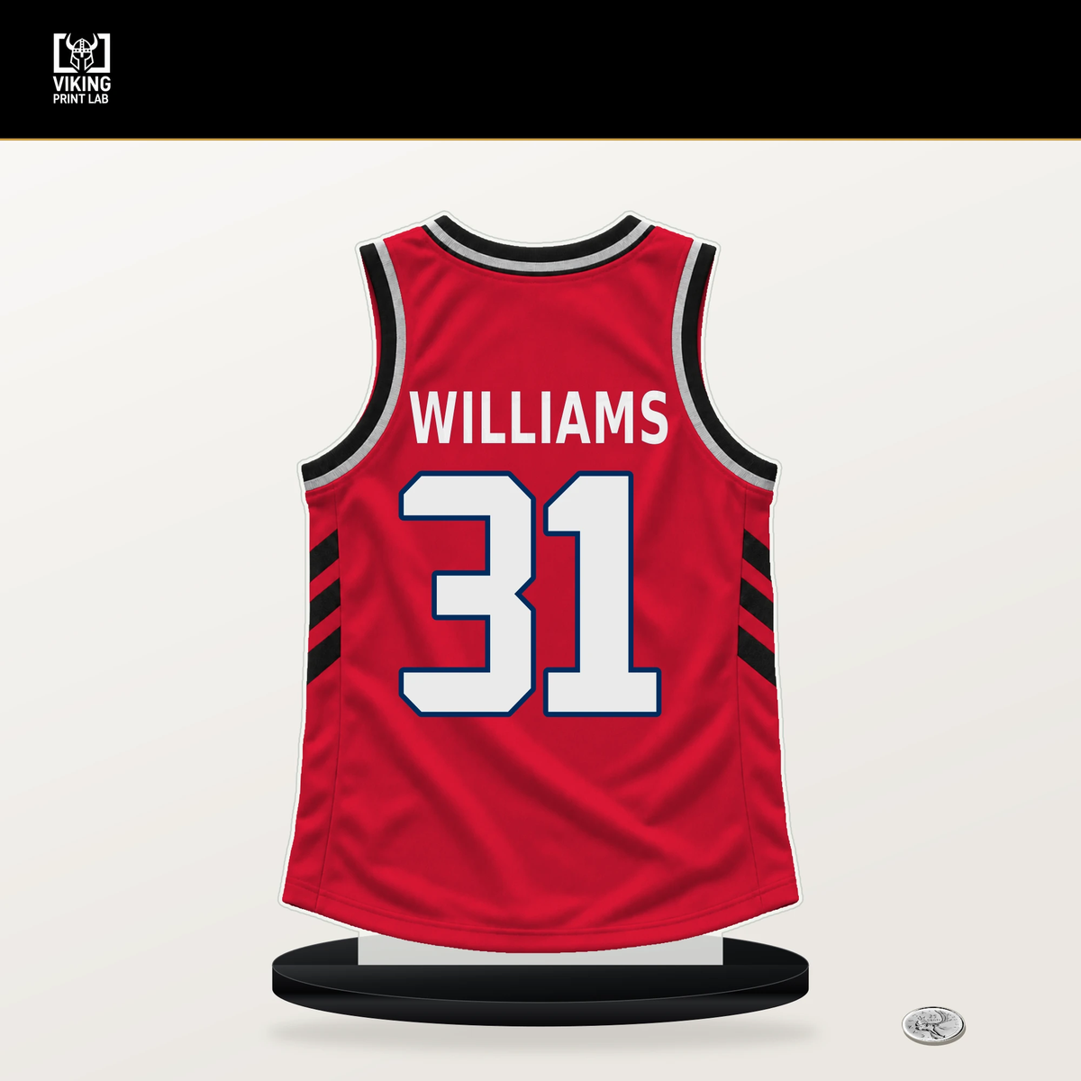 Alondes Williams number 31 Washington Wizards jersey stand with included black base.