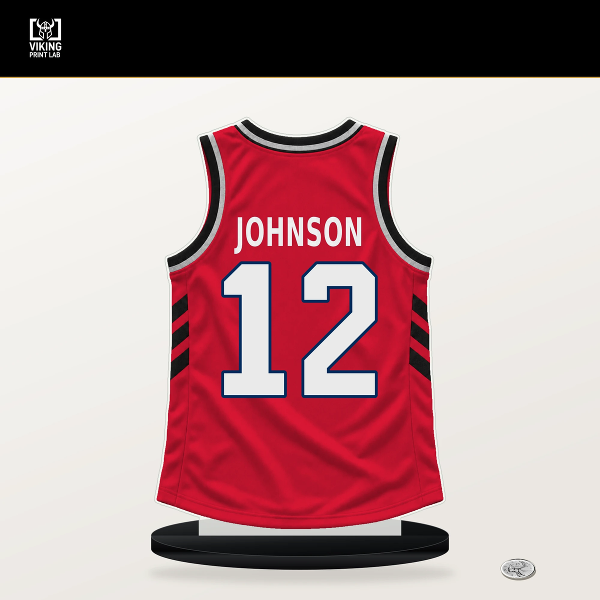Tre Johnson number 12 Washington Wizards jersey stand with included black base.