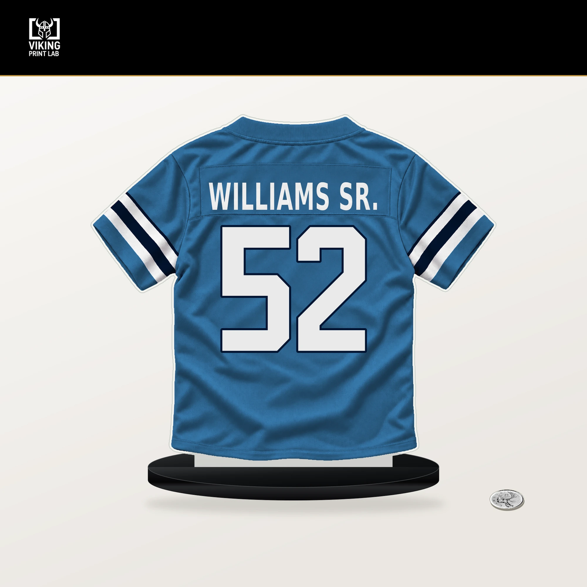 James Williams Sr. number 52 Tennessee Titans jersey stand with included black base.