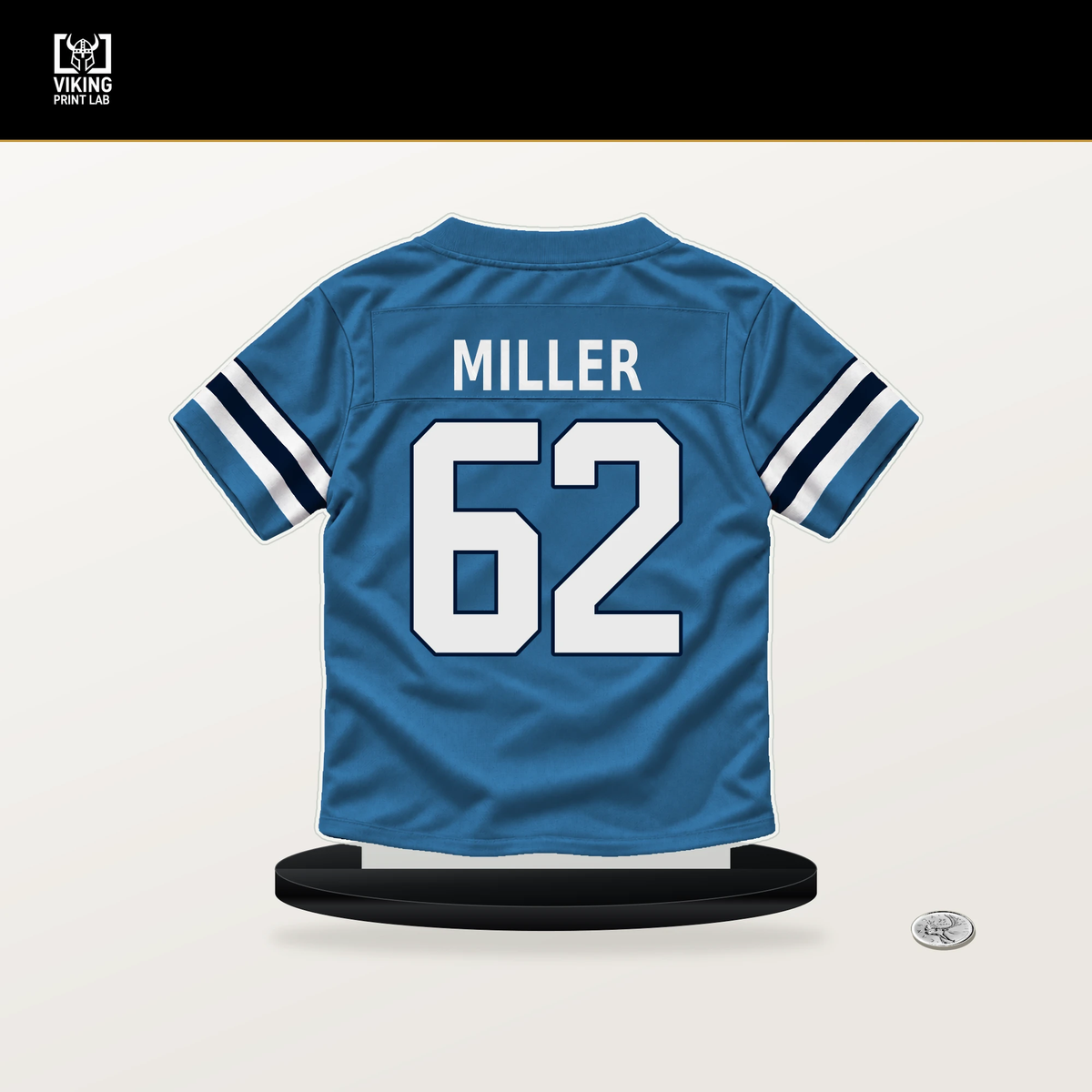 Rasheed Miller number 62 Tennessee Titans jersey stand with included black base.