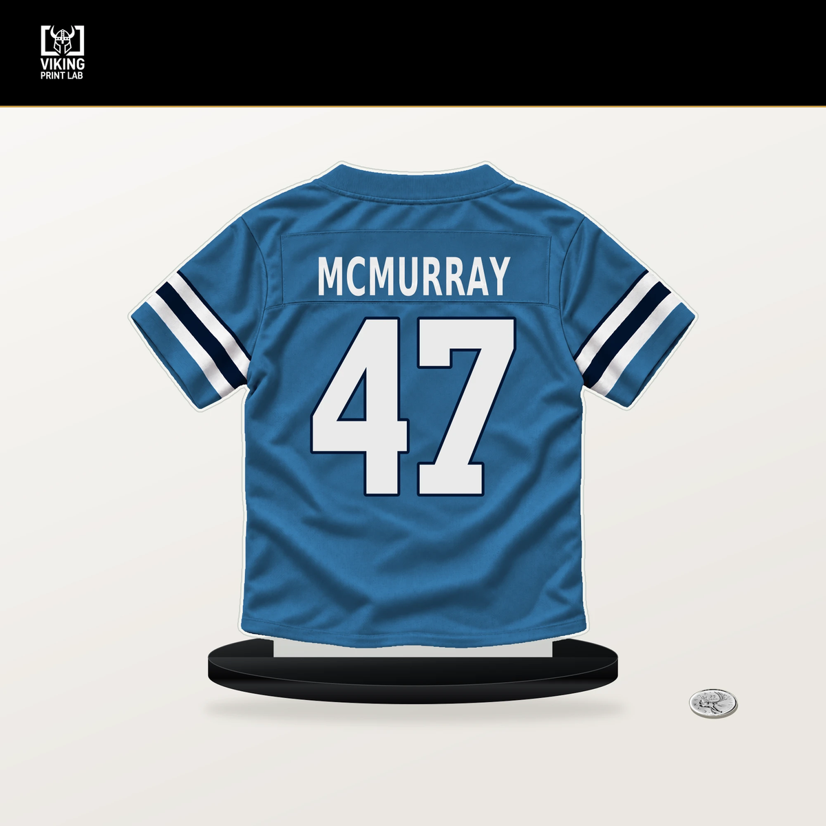 Jalen McMurray number 47 Tennessee Titans jersey stand with included black base.