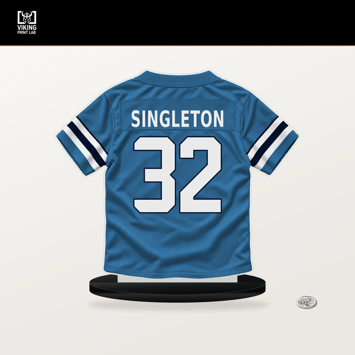 Nicholas Singleton number 32 Tennessee Titans jersey stand with included black base.