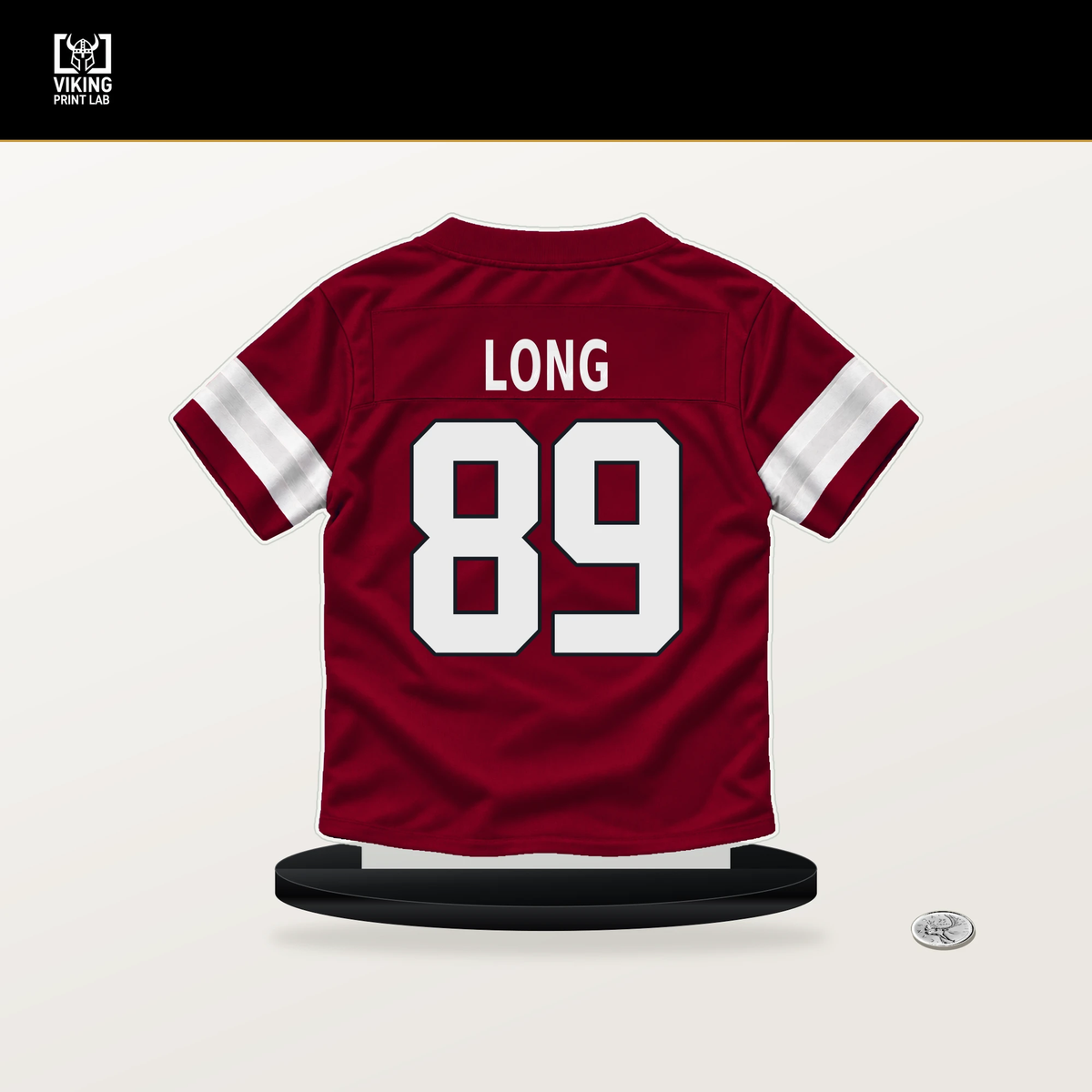 Hunter Long number 89 Arizona Cardinals jersey stand with included black base.