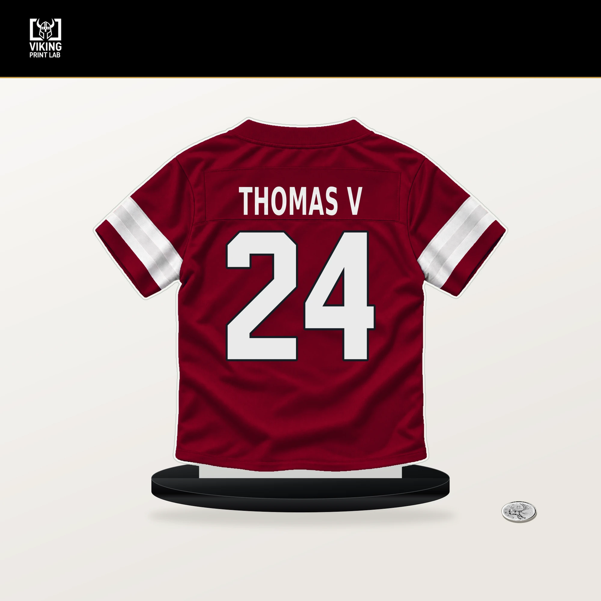 Starling Thomas V number 24 Arizona Cardinals jersey stand with included black base.
