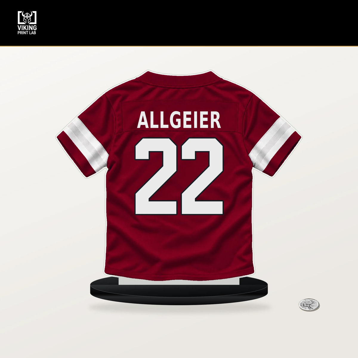 Tyler Allgeier number 22 Arizona Cardinals jersey stand with included black base.