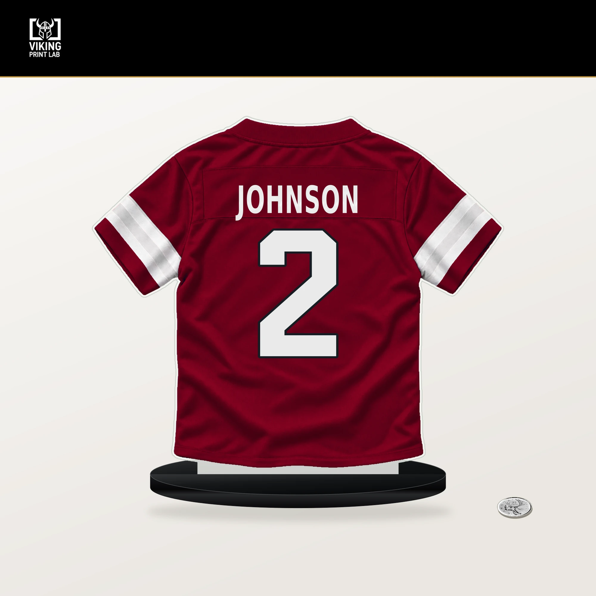 Will Johnson number 2 Arizona Cardinals jersey stand with included black base.