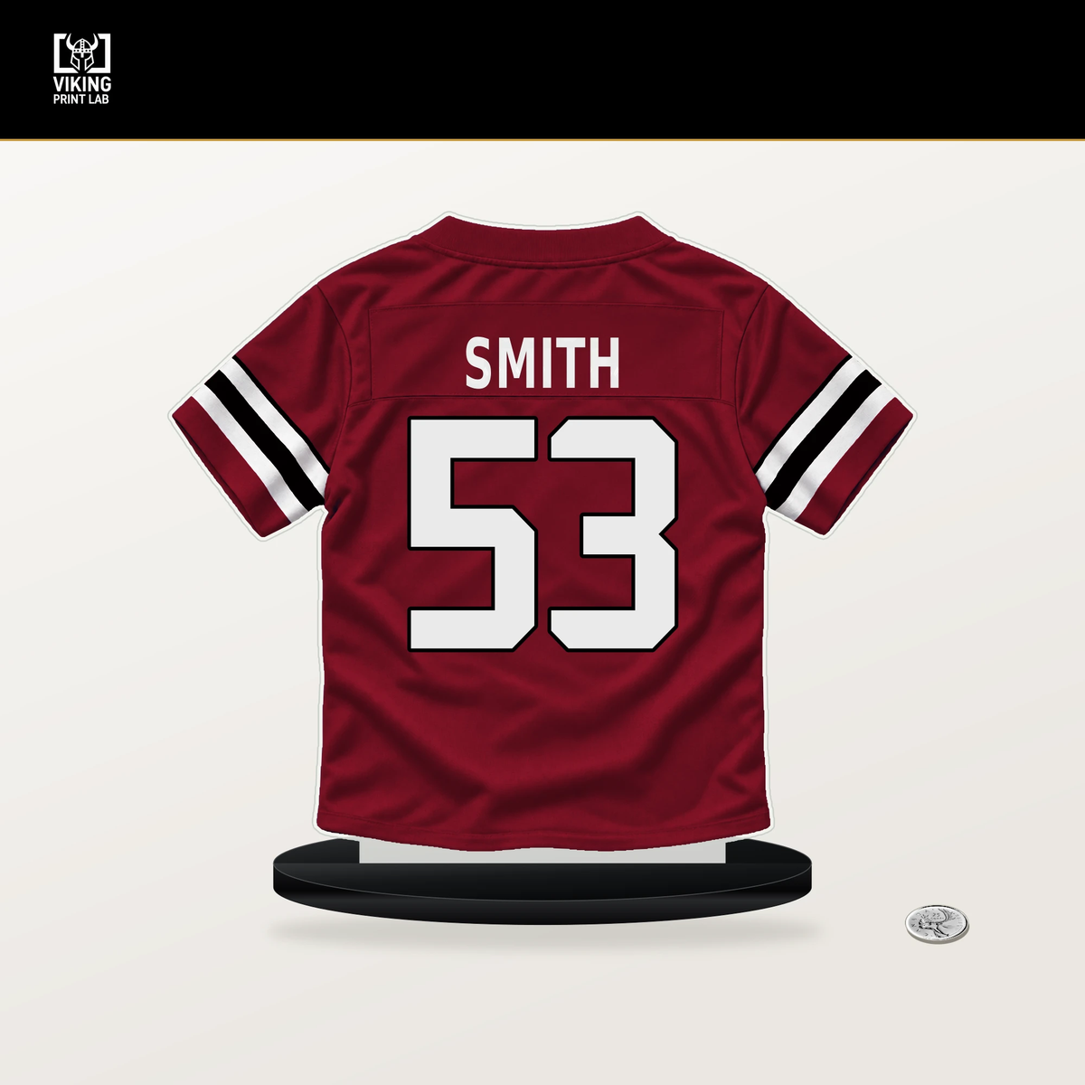 Za'Darius Smith number 53 Atlanta Falcons jersey stand with included black base.
