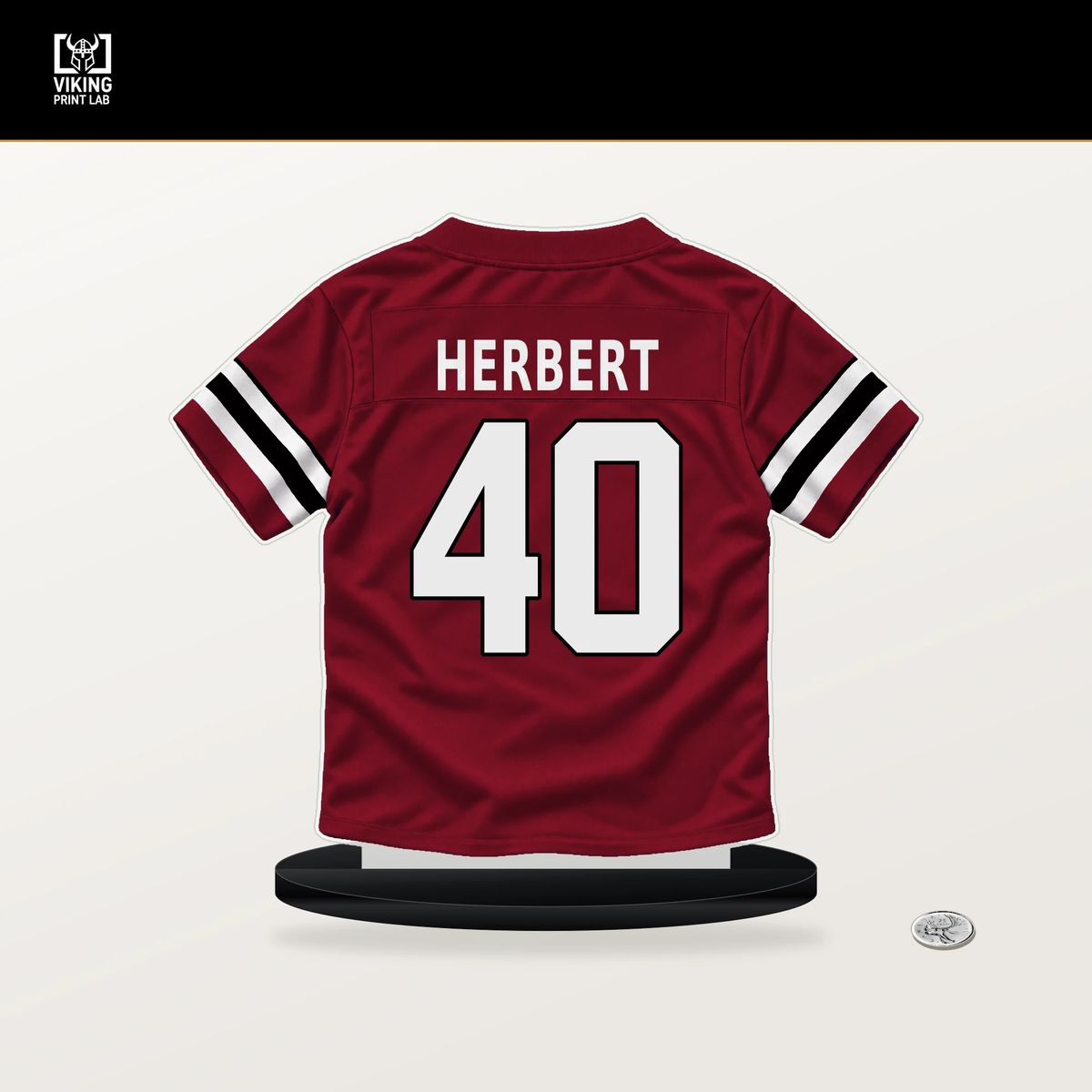 Khalil Herbert number 40 Atlanta Falcons jersey stand with included black base.