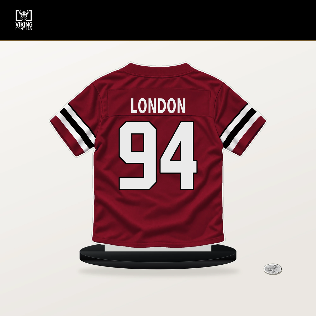 LaCale London number 94 Atlanta Falcons jersey stand with included black base.