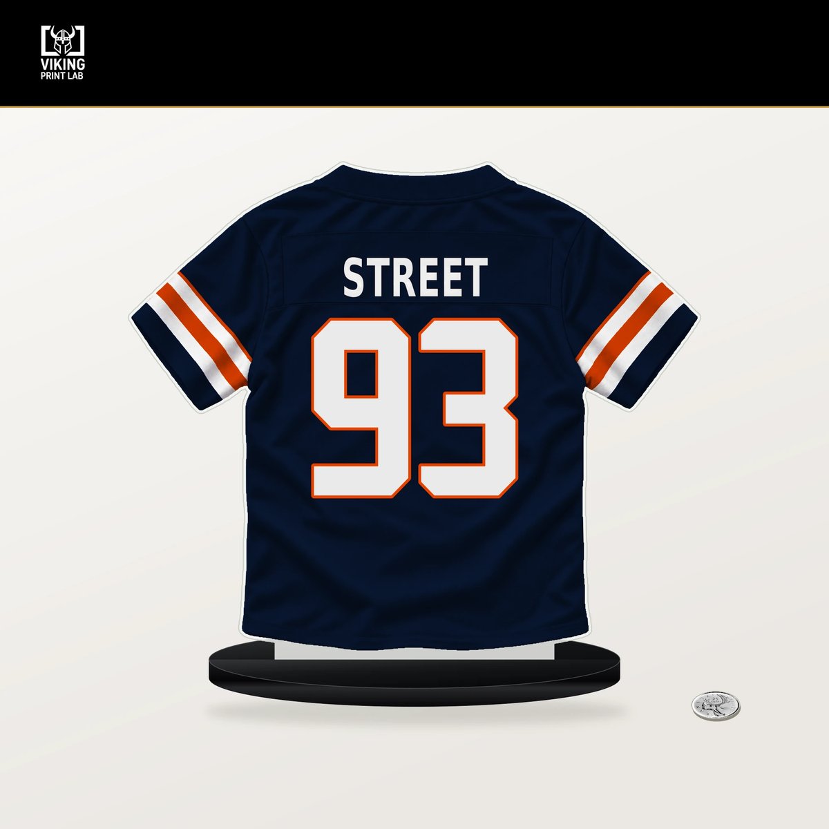 Kentavius Street number 93 Chicago Bears jersey stand with included black base.