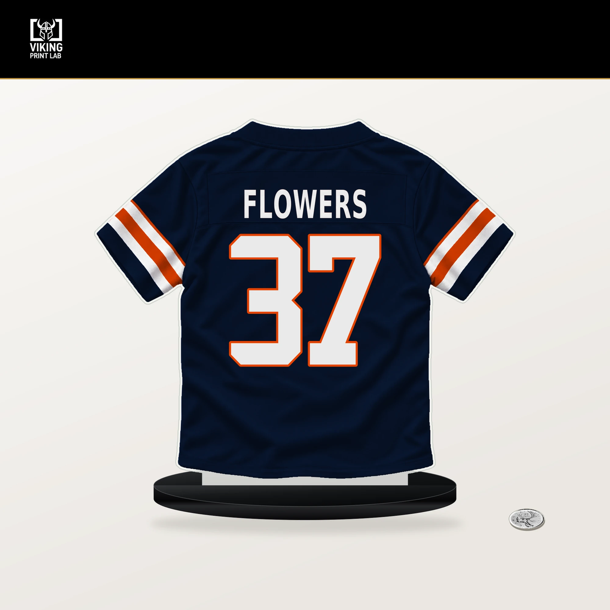 Dallis Flowers number 37 Chicago Bears jersey stand with included black base.
