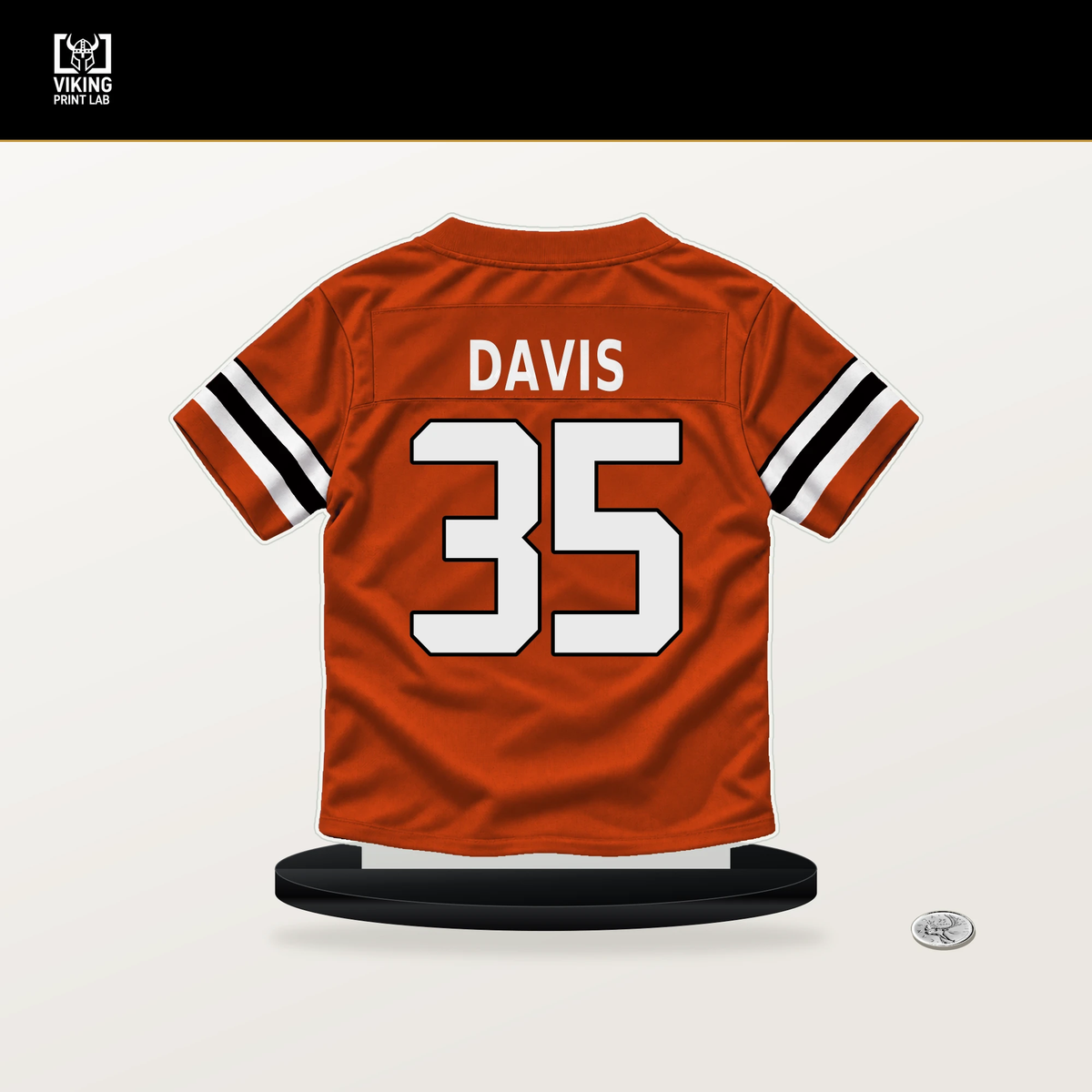 Jalen Davis number 35 Cincinnati Bengals jersey stand with included black base.
