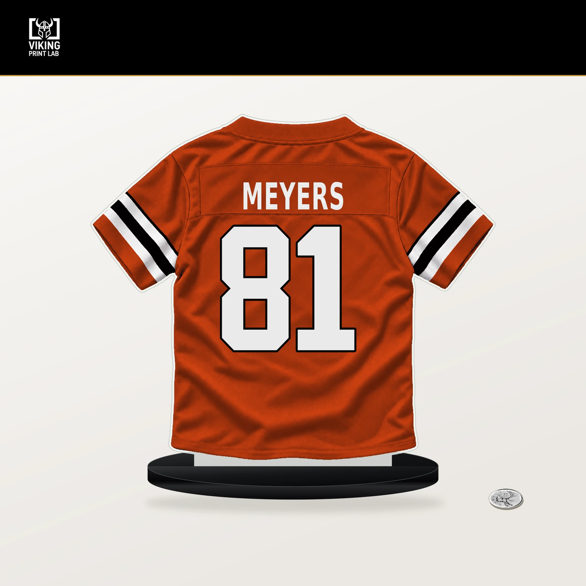 Dohnte Meyers number 81 Cincinnati Bengals jersey stand with included black base.