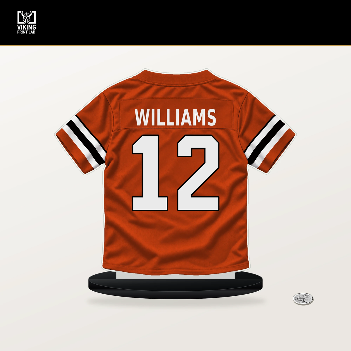 Ke'Shawn Williams number 12 Cincinnati Bengals jersey stand with included black base.