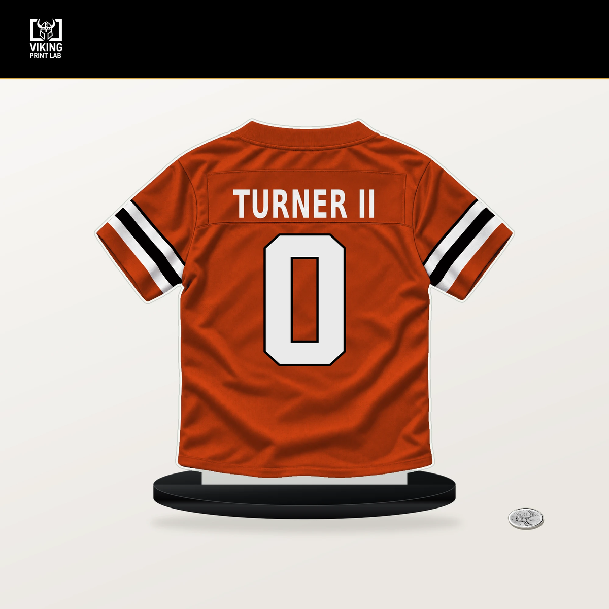 DJ Turner II number 0 Cincinnati Bengals jersey stand with included black base.