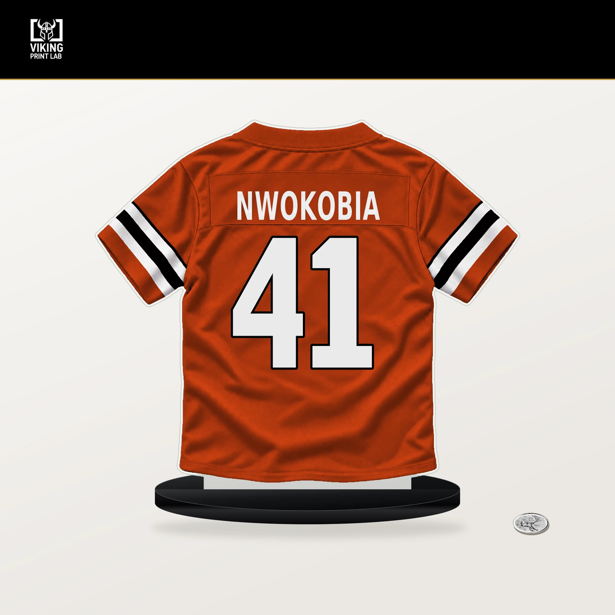 Isaiah Nwokobia number 41 Cincinnati Bengals jersey stand with included black base.