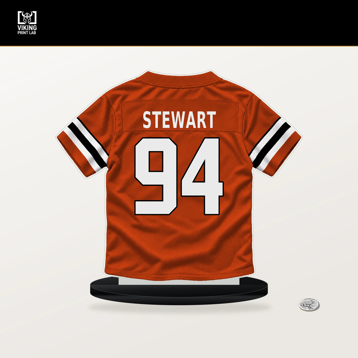 Shemar Stewart number 94 Cincinnati Bengals jersey stand with included black base.