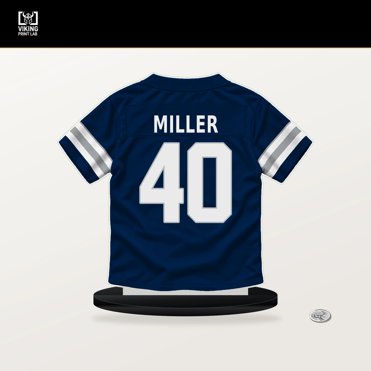 Von Miller number 40 Dallas Cowboys jersey stand with included black base.